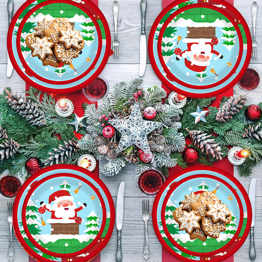 Set di piatti e bicchieri di carta natalizi per 10 ospiti, decorazioni per piatti e bicchieri con motivo di Babbo Natale e alce per le feste invernali e decorazioni per feste di Natale
