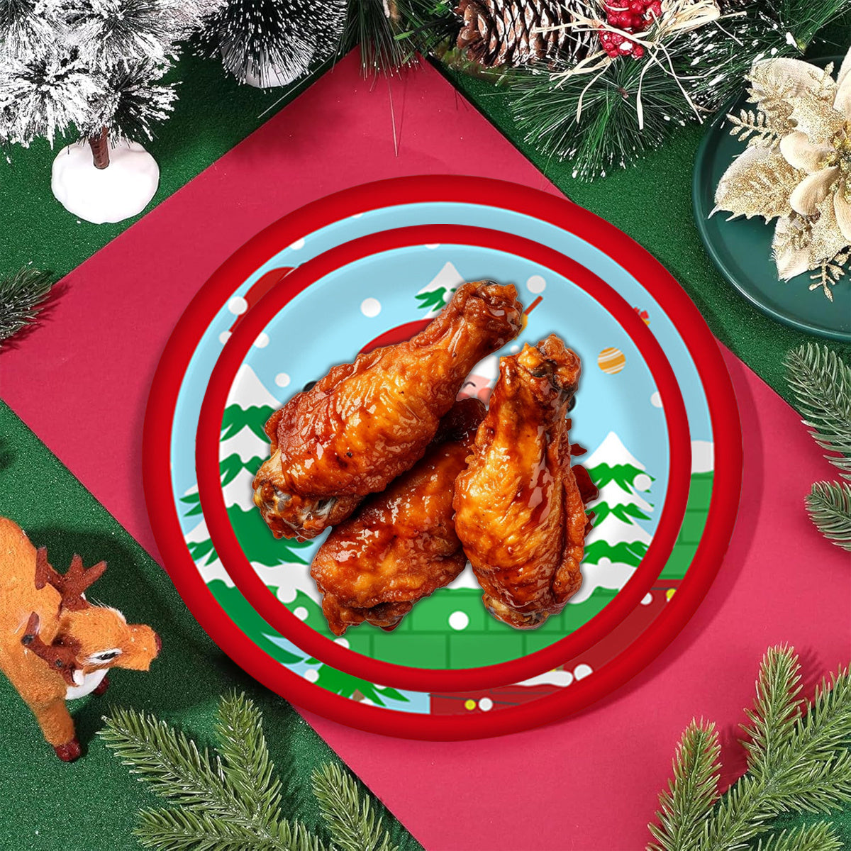 Set di piatti e bicchieri di carta natalizi per 10 ospiti, decorazioni per piatti e bicchieri con motivo di Babbo Natale e alce per le feste invernali e decorazioni per feste di Natale