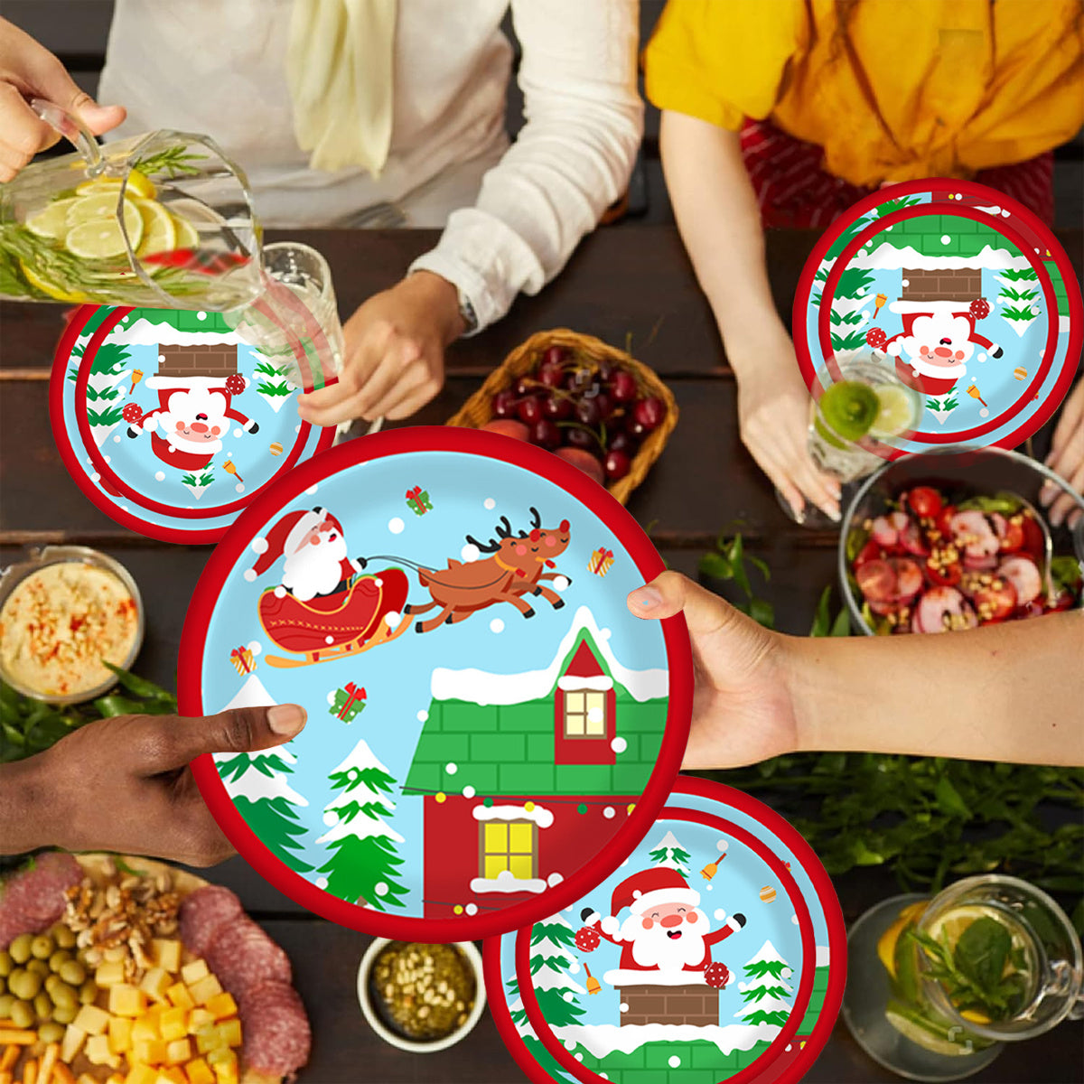 Set di piatti e bicchieri di carta natalizi per 10 ospiti, decorazioni per piatti e bicchieri con motivo di Babbo Natale e alce per le feste invernali e decorazioni per feste di Natale