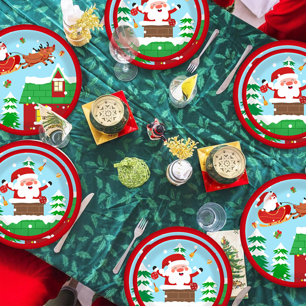 Set di piatti e bicchieri di carta natalizi per 10 ospiti, decorazioni per piatti e bicchieri con motivo di Babbo Natale e alce per le feste invernali e decorazioni per feste di Natale